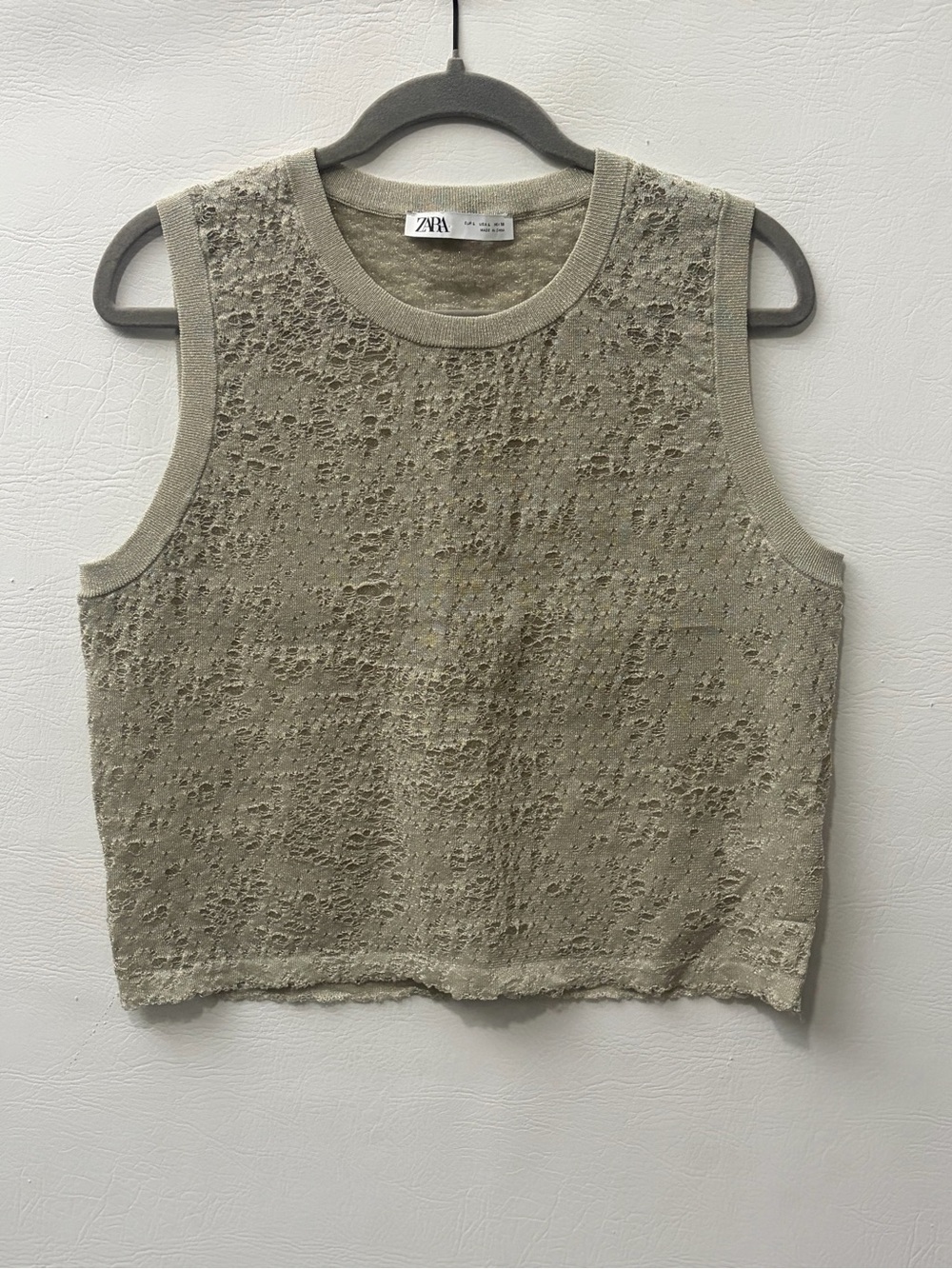 ZARA Olive Green Textured Sleeveless Knit Top